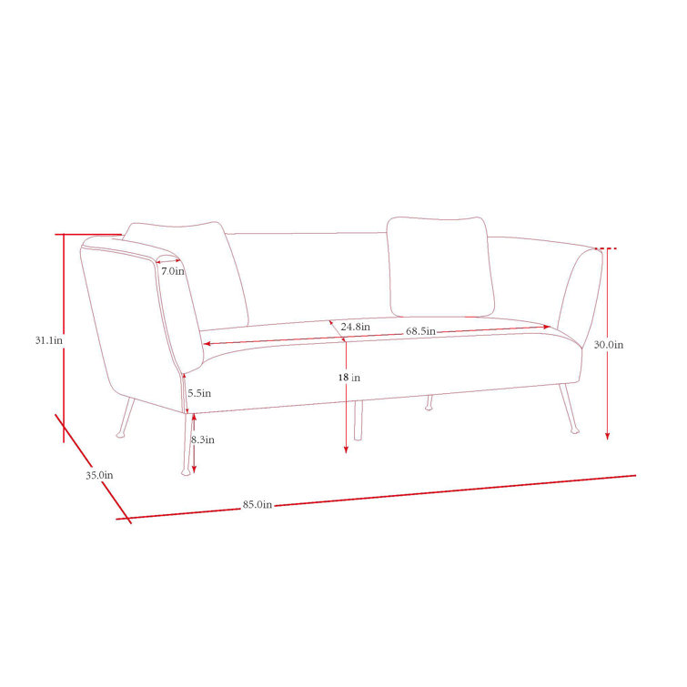 Luxurious Gray Velvet Tuxedo Arm Sofa with Shiny Gold Metal Legs