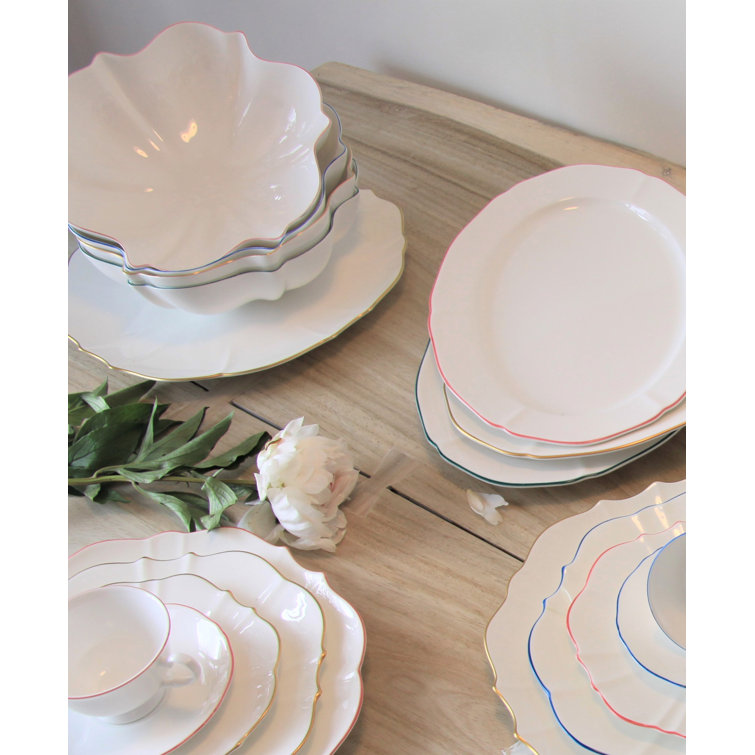 Amelie White and Green Ceramic Salad Serving Bowl