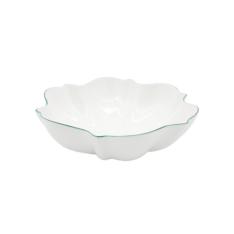 Amelie White and Green Ceramic Salad Serving Bowl