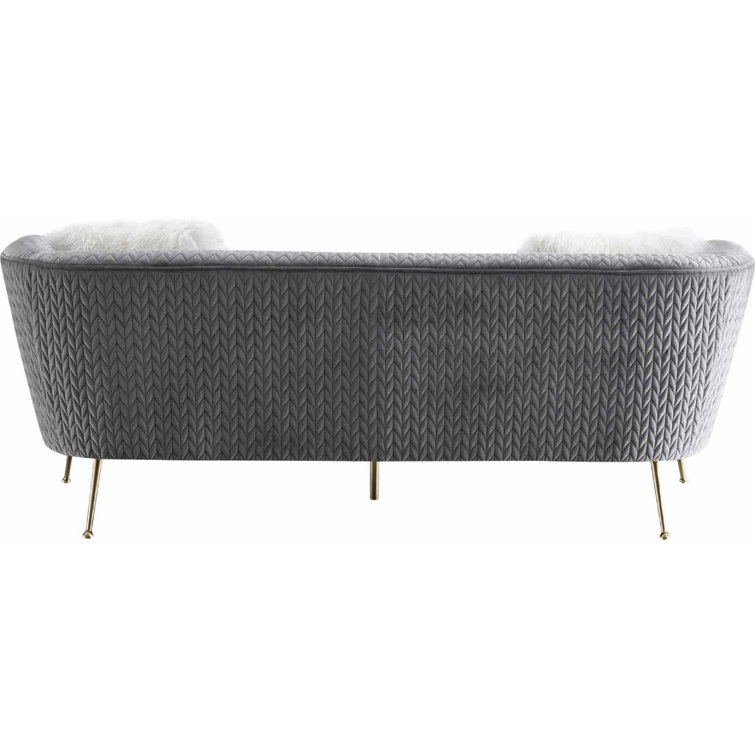 Luxurious Gray Velvet Tuxedo Arm Sofa with Shiny Gold Metal Legs