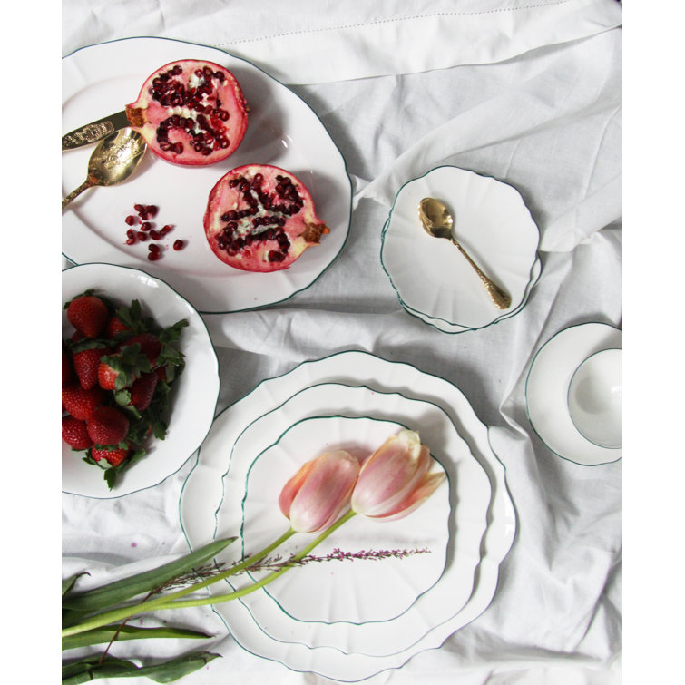 Handcrafted White Porcelain Charger Plate with Scallop Trim