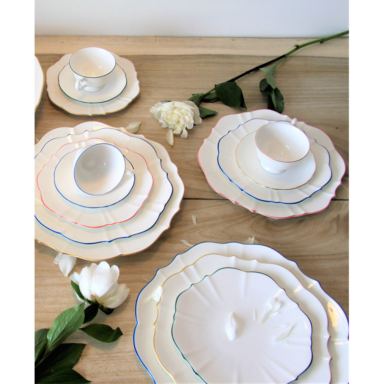 Handcrafted White Porcelain Charger Plate with Scallop Trim