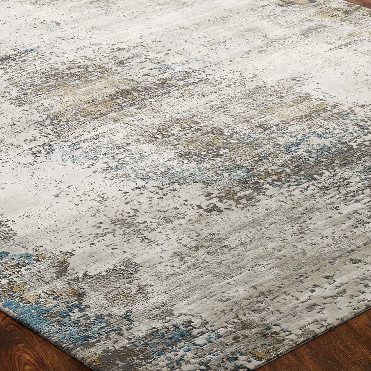 Gray and Blue Abstract Viscose Area Rug