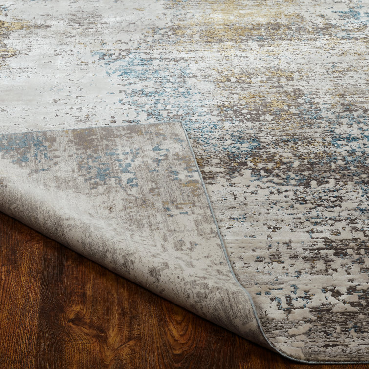 Gray and Blue Abstract Viscose Area Rug