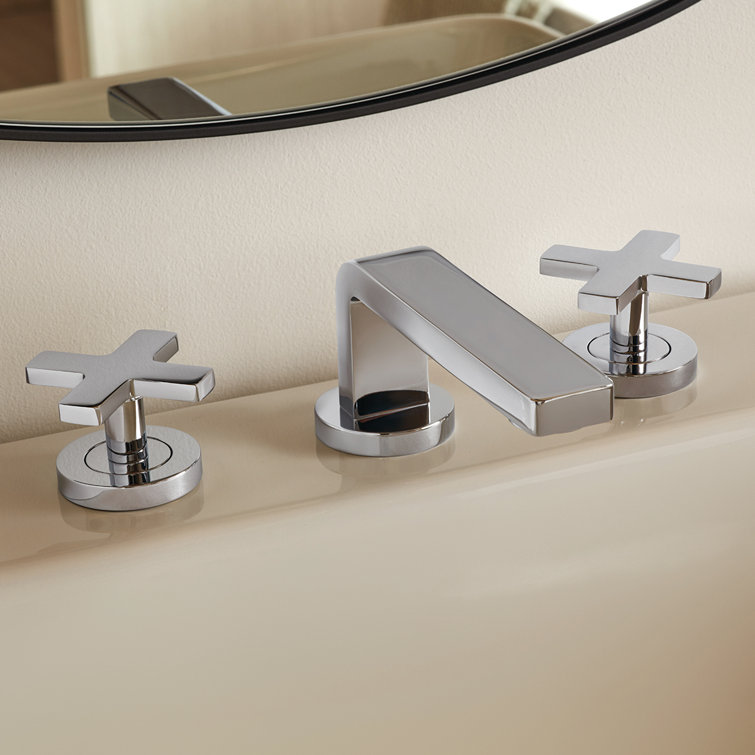 Polished Chrome Widespread Bathroom Faucet with Cross Handles