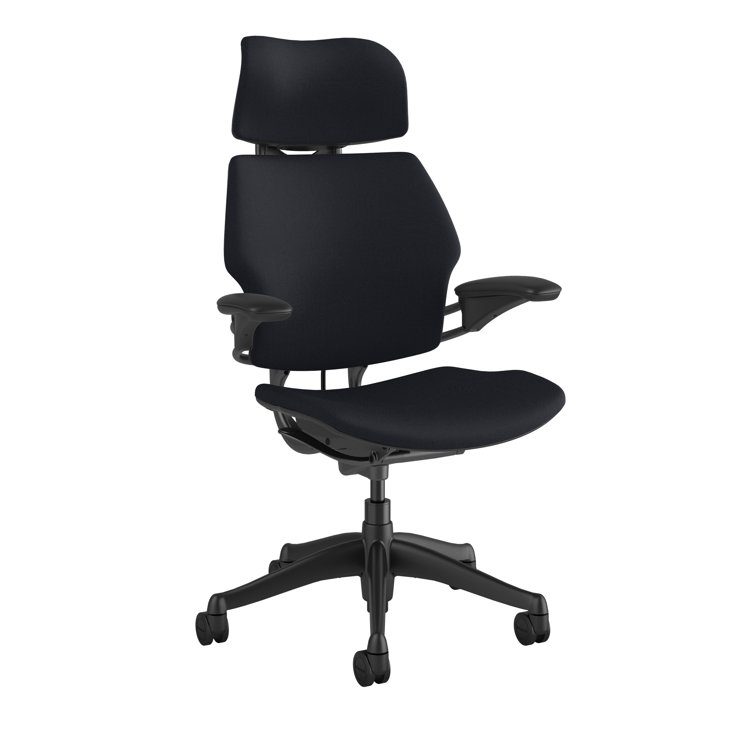 Modern Black Fabric Swivel Task Chair with Adjustable Arms