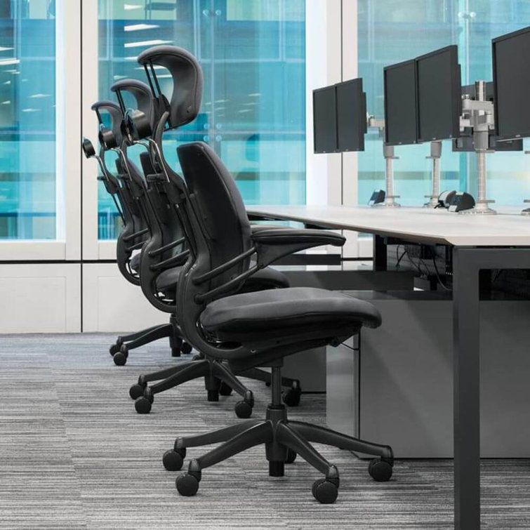 Modern Black Fabric Swivel Task Chair with Adjustable Arms