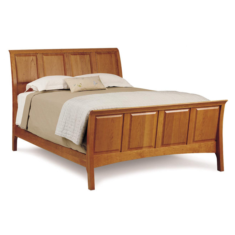 Natural Cherry Solid Wood Queen Sleigh Bed with Rectangular Headboard