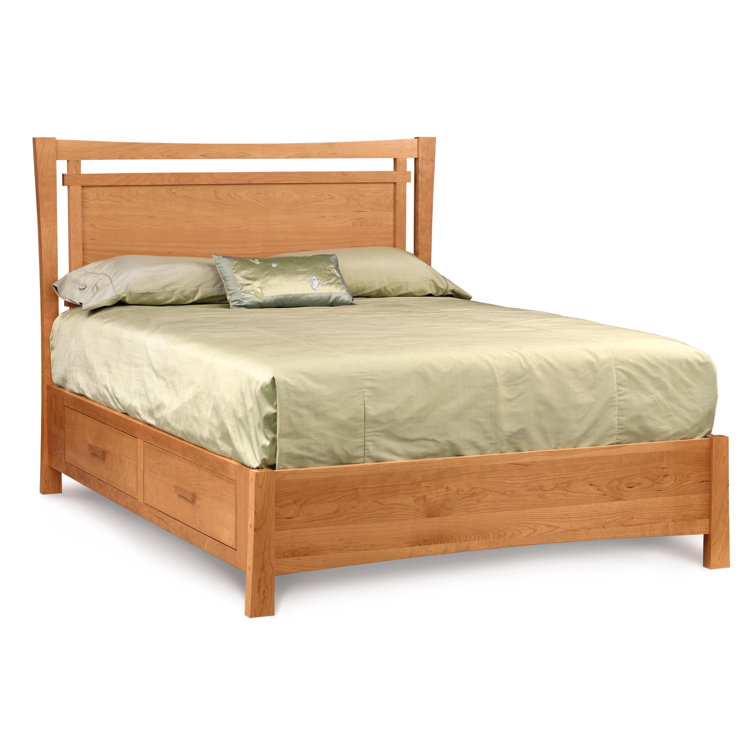 Monterey Full Double Storage Platform Bed with Tufted Upholstery in Natural Cherry