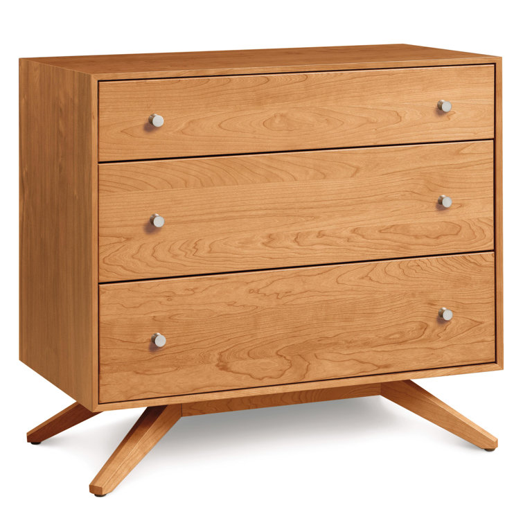 Astrid Mid-Century 3-Drawer Natural Cherry Dresser with Silver Handles
