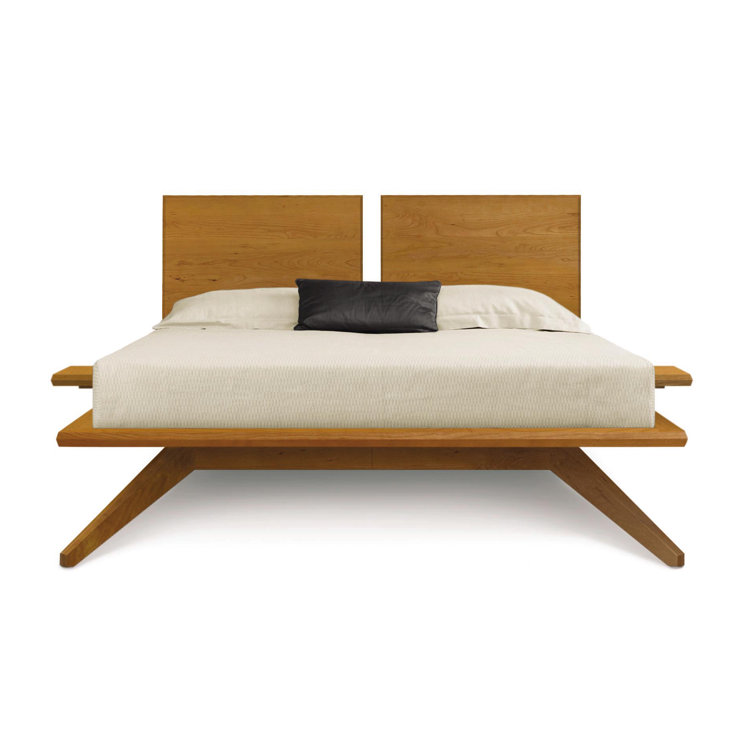 King Walnut Solid Wood Platform Bed with Adjustable Headboard