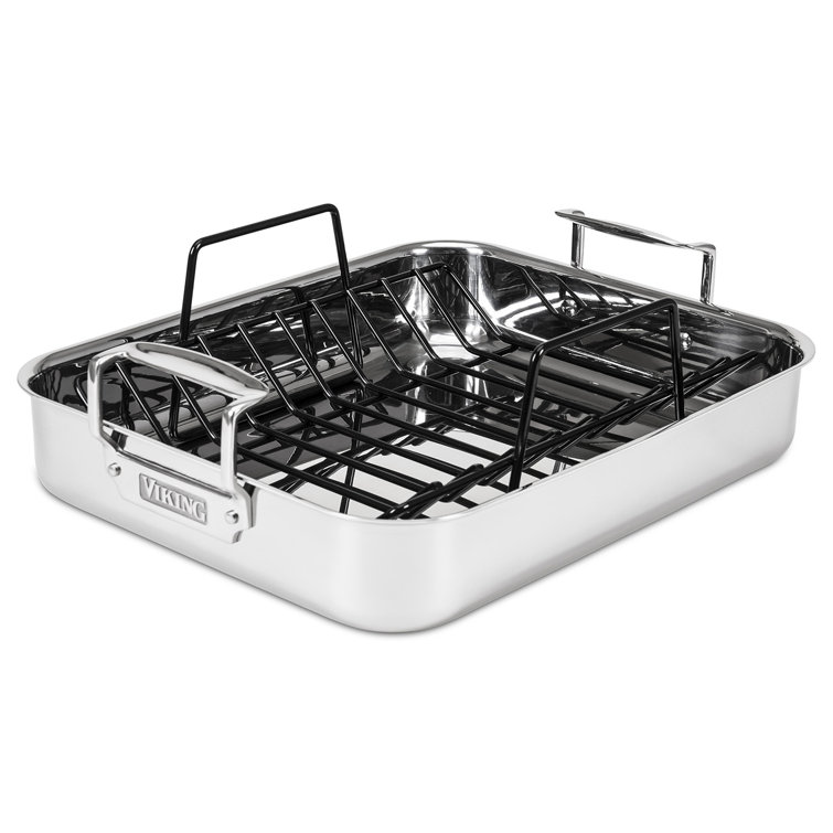 Silver Steel Nonstick Roasting Pan with Rack and Handles