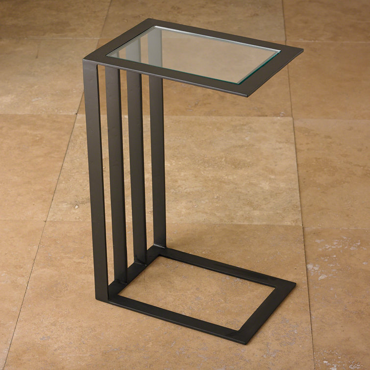 Sophisticated Cantilever Bronze Side Table with Glass Top