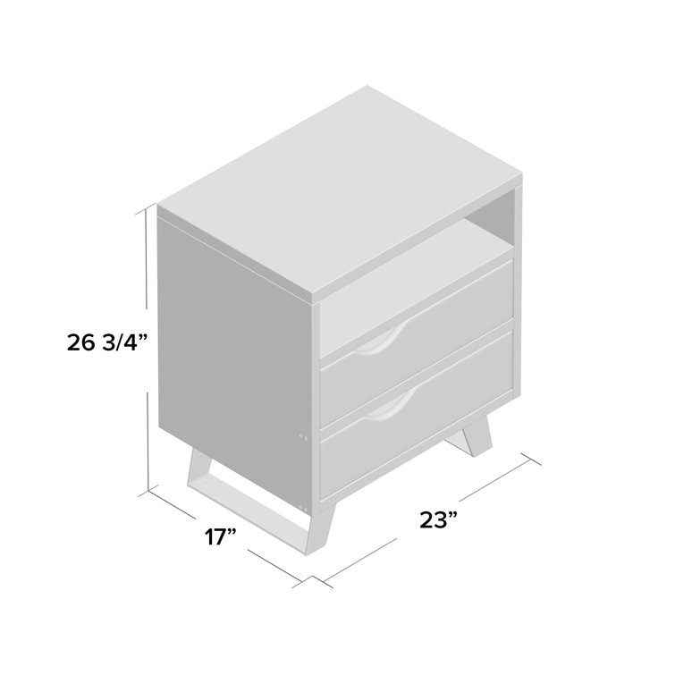 Acacia Wood 2-Drawer Nightstand with Metal Legs