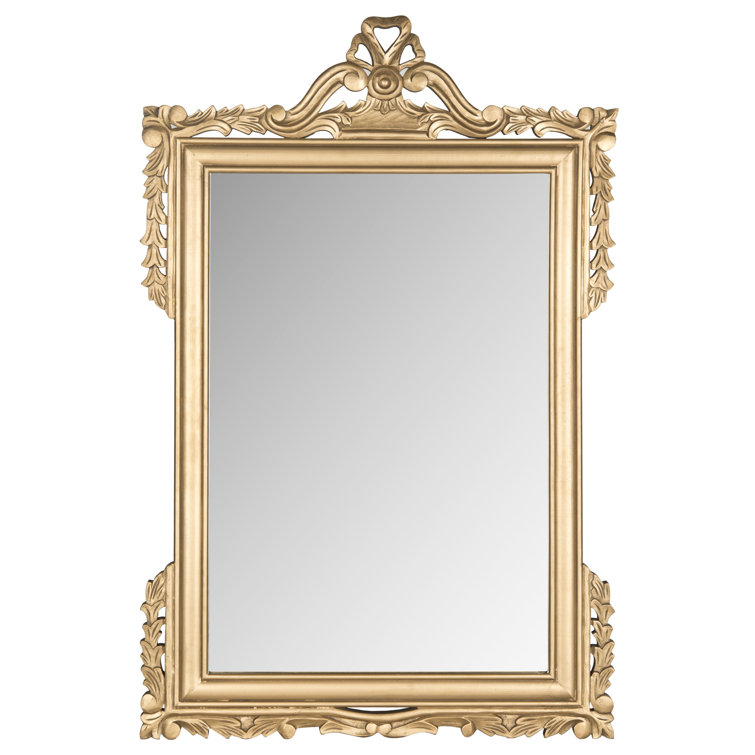 Gold Ornate Rectangular Wall Mirror with Wood Frame