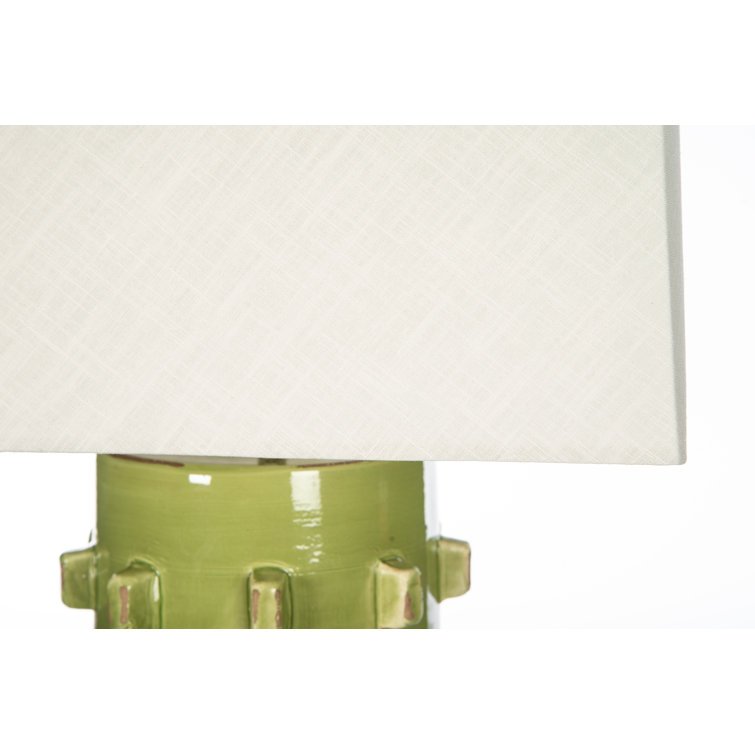 Verde Green Ceramic Table Lamp with Cream Linen Shade