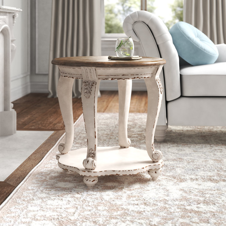 Antiqued Two-Tone Mirrored Storage Round End Table