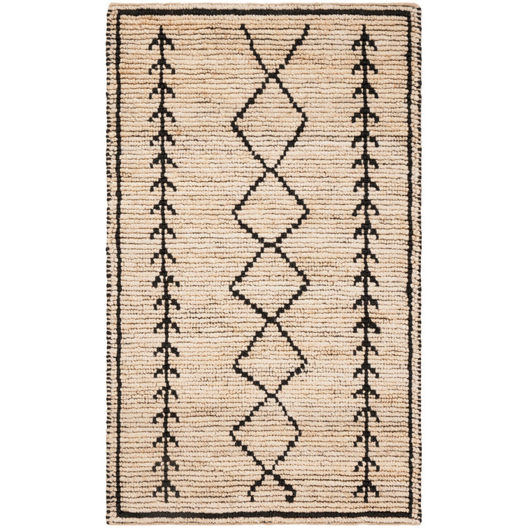 Handmade Black and Ivory Jute Bohemian Area Rug 4' x 6'