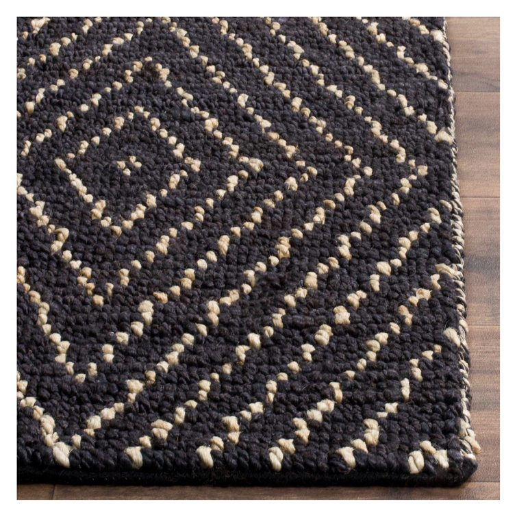 Hand-Knotted Black and Ivory Wool Area Rug