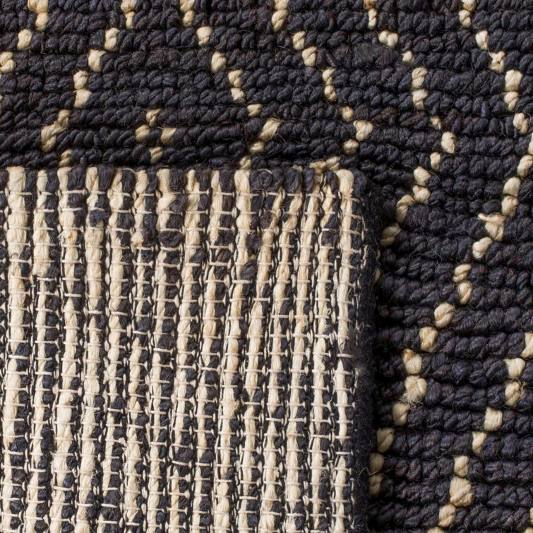 Hand-Knotted Black and Ivory Wool Area Rug