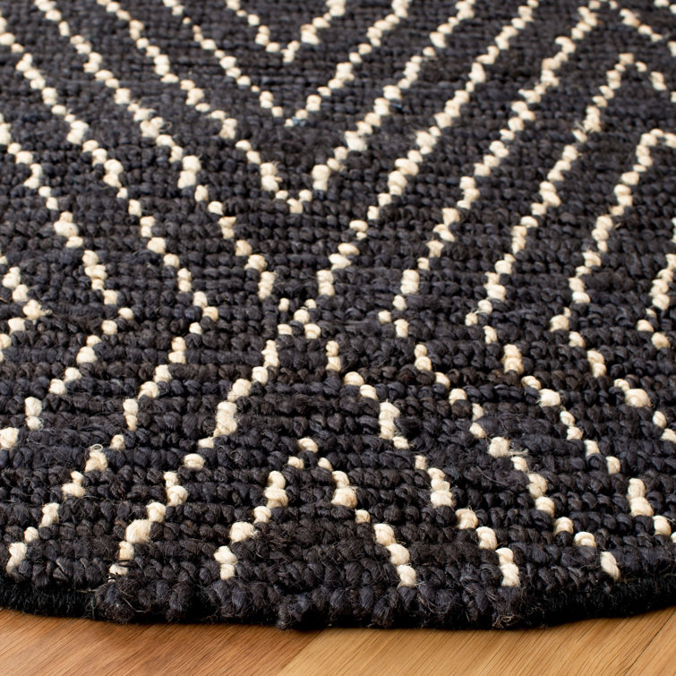 Handmade Black Wool Round Geometric Area Rug