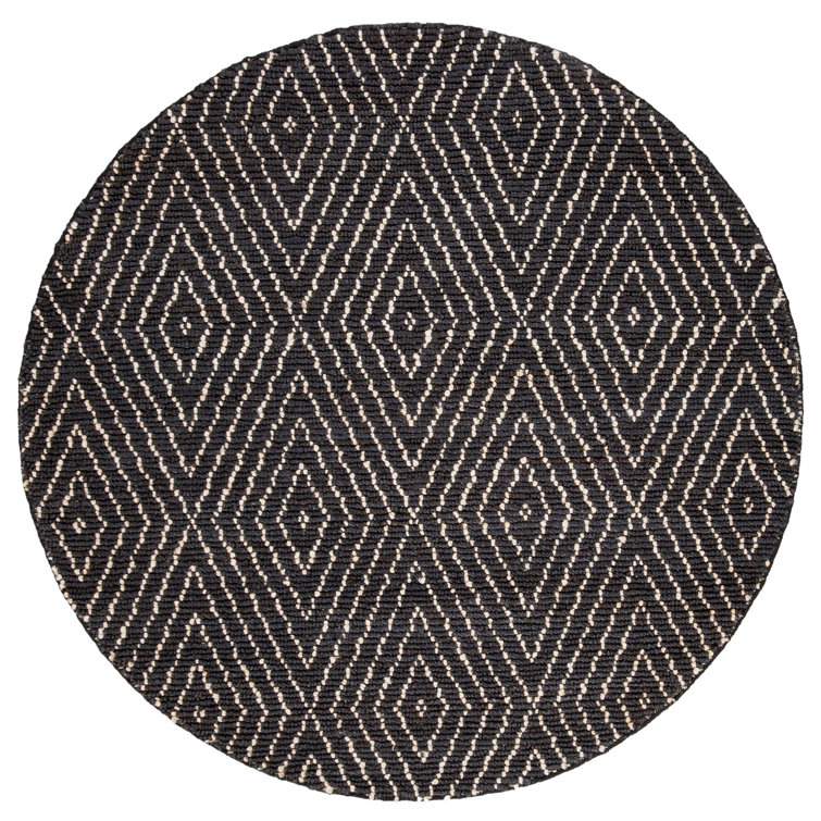 Handmade Black Wool Round Geometric Area Rug