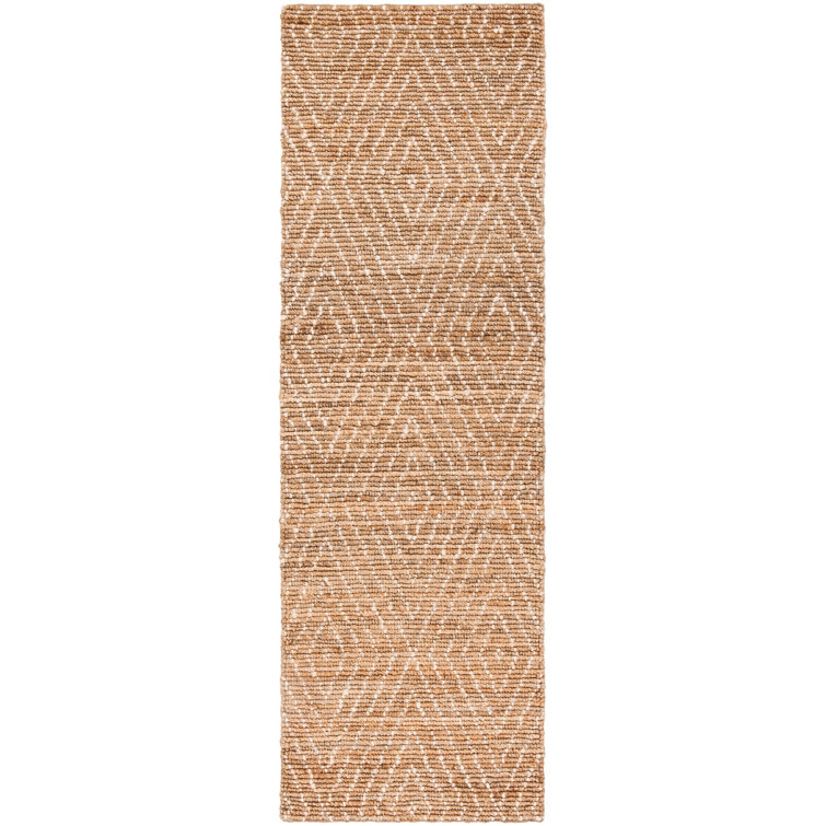 Handmade Ivory Diamond Wool Runner Rug 30" x 7"