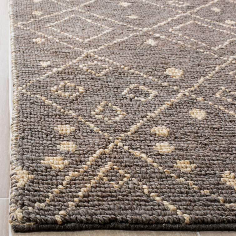 Hand-Knotted Gray Geometric Wool Square Rug, 4' x 6'