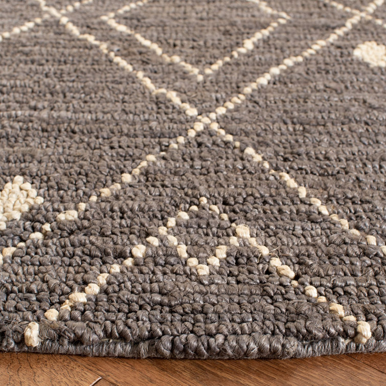 Hand-Knotted Gray Geometric Wool Square Rug, 4' x 6'