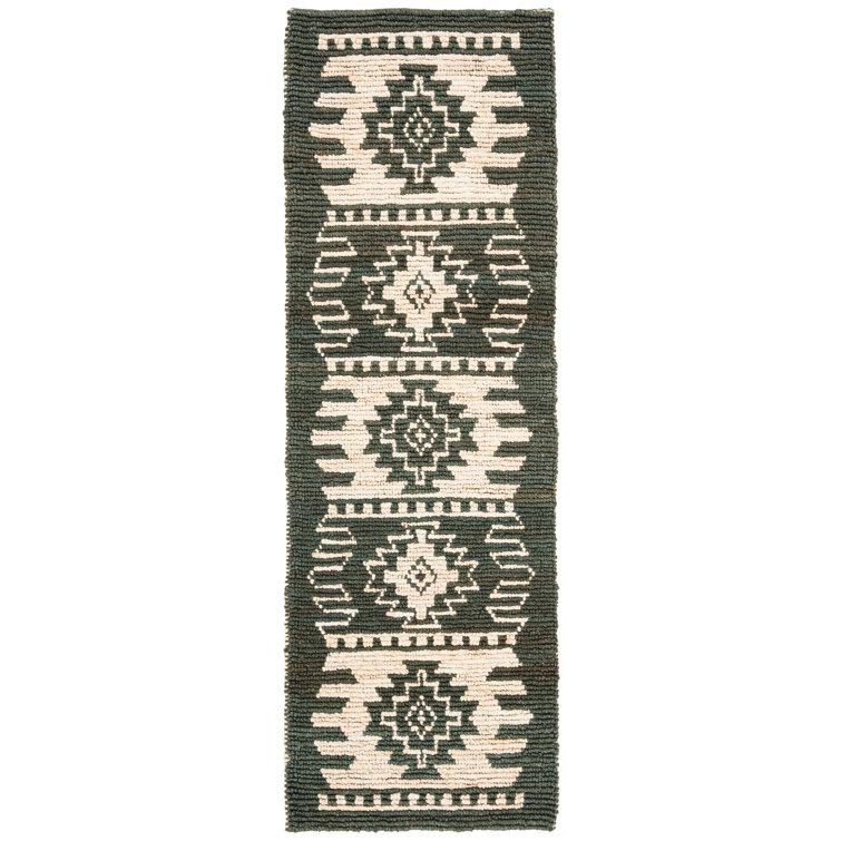 Hand-Knotted Gray Wool Geometric Runner Rug