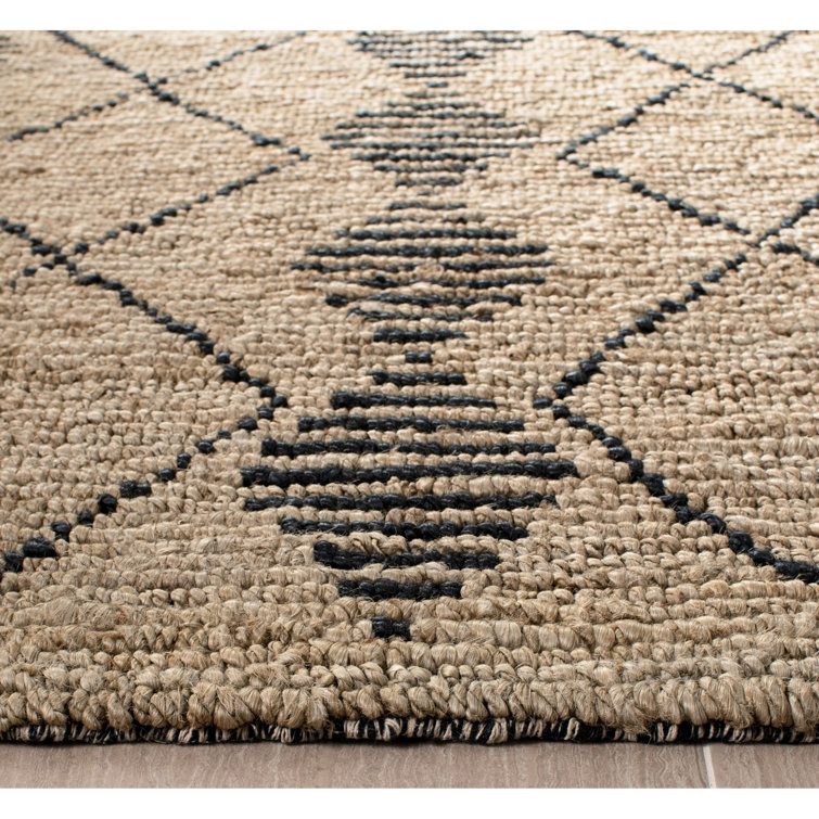 Hand-Knotted Beige and Black Wool Geometric Area Rug