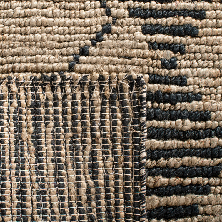Hand-Knotted Beige and Black Wool Geometric Area Rug