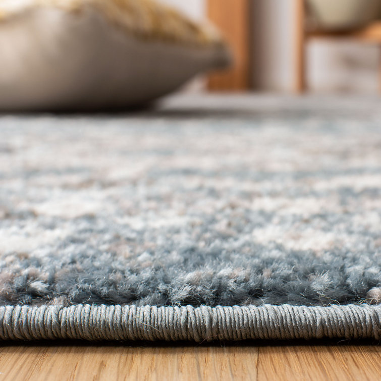 Blue and Ivory Geometric Square Synthetic Area Rug