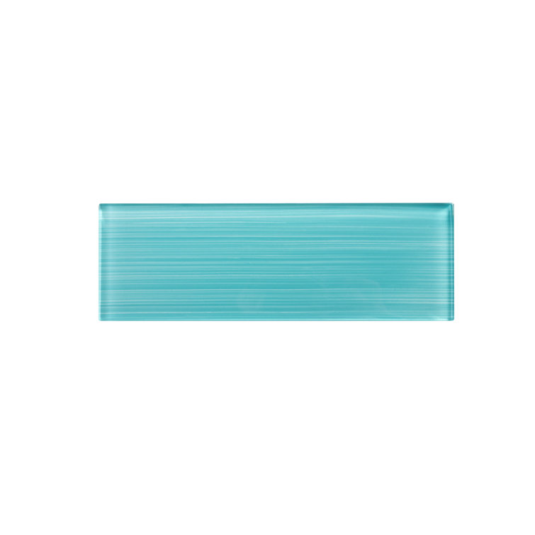 Aqua Blue Hand Painted Polished Glass Subway Wall Tile