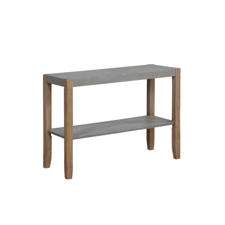 Rustic Industrial 40" Wood & Faux Concrete Console with Storage Shelf