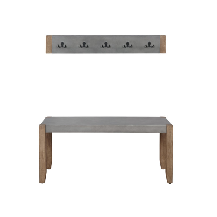 Newport 40" Rustic Industrial Faux Concrete Coat Rack with Bench