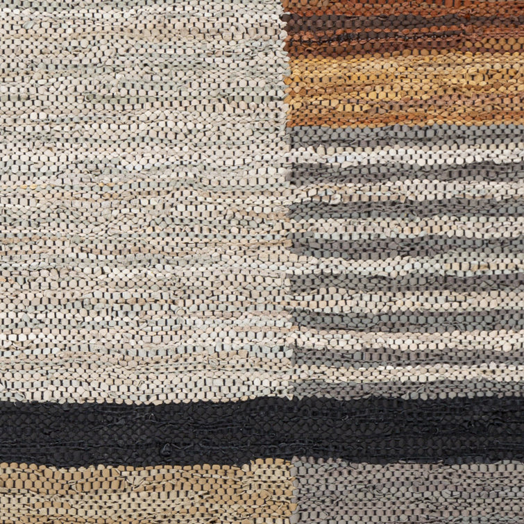 Gray and Brown Abstract Flat Woven Wool Rug 5' x 7'