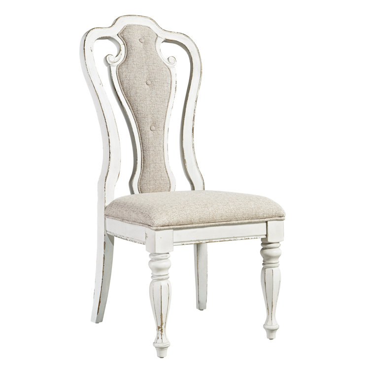 Ivory Tweed Upholstered White Wood Splat Back Side Chair