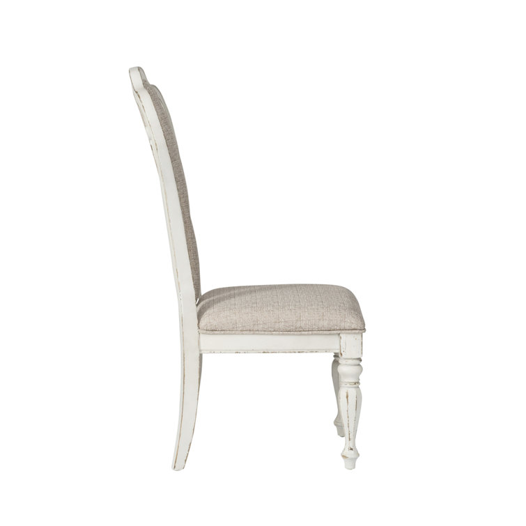 Ivory Tweed Upholstered White Wood Splat Back Side Chair
