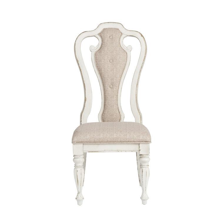 Ivory Tweed Upholstered White Wood Splat Back Side Chair