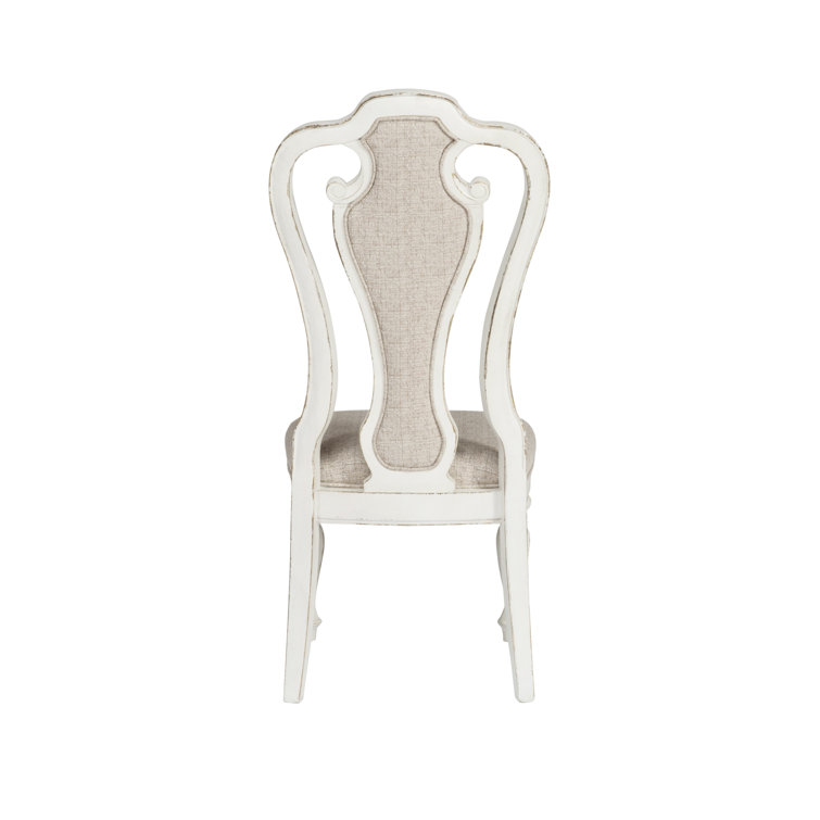 Ivory Tweed Upholstered White Wood Splat Back Side Chair