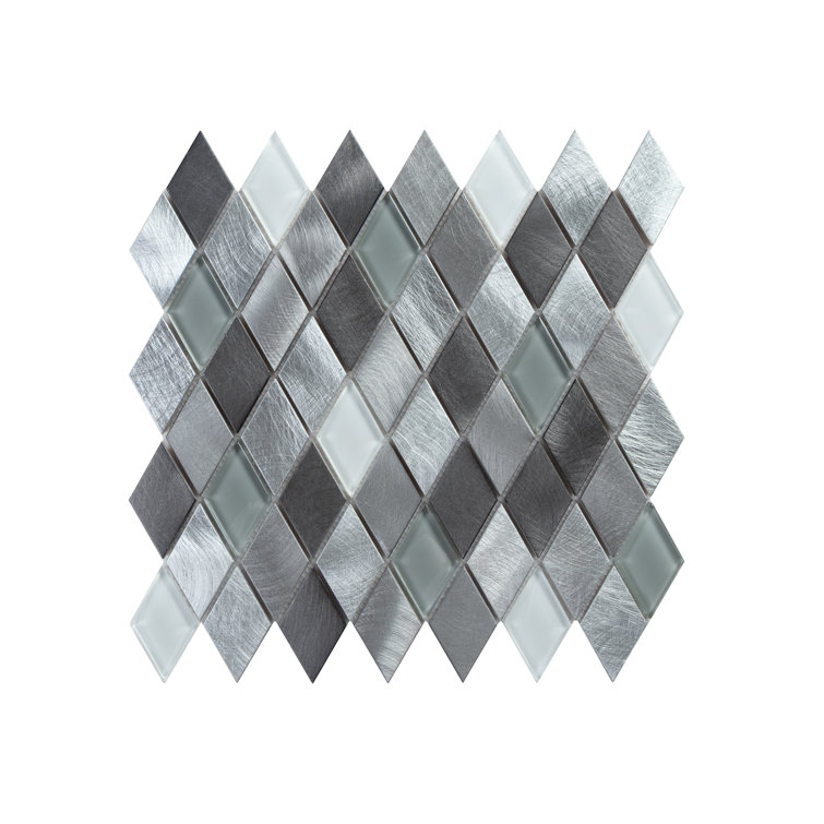 Twilight Diamond White and Gray Glass and Aluminum Mosaic Tile