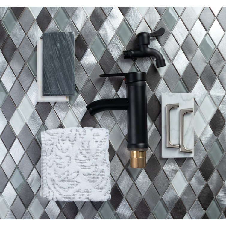 Twilight Diamond White and Gray Glass and Aluminum Mosaic Tile