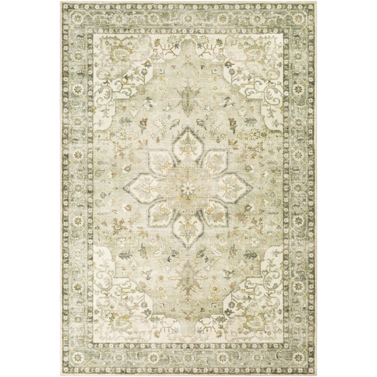 Heiereind Traditional Cream and Sage Hand-Knotted Area Rug