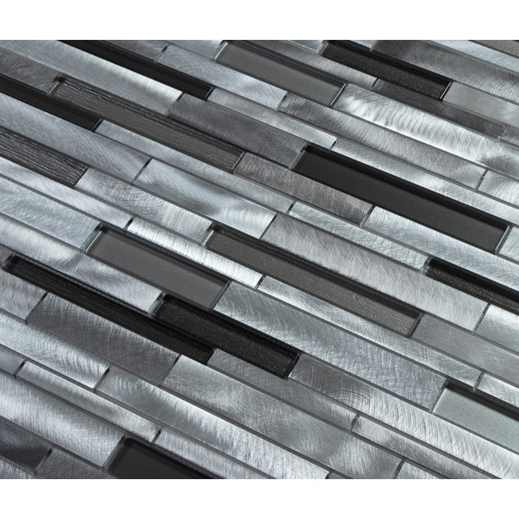 Twilight Gray Polished Glass and Aluminum Mosaic Wall Tile