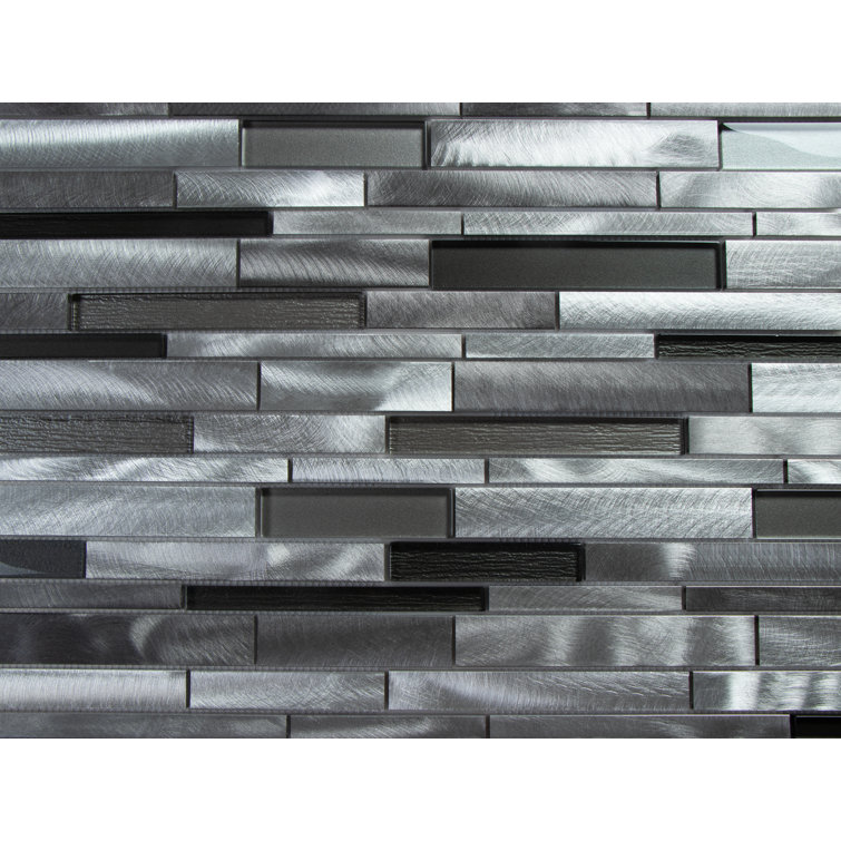 Twilight Gray Polished Glass and Aluminum Mosaic Wall Tile