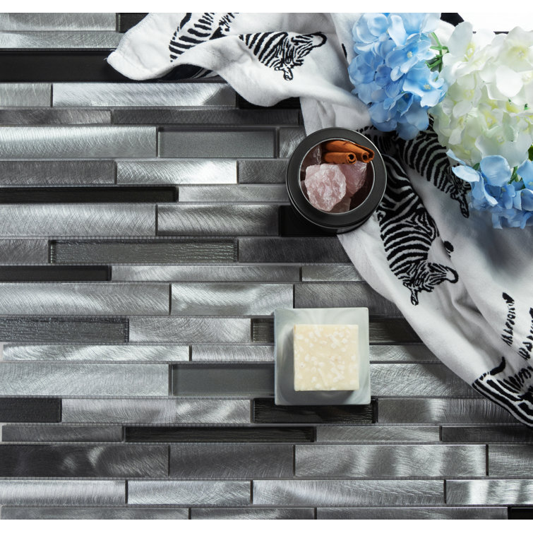 Twilight Gray Polished Glass and Aluminum Mosaic Wall Tile