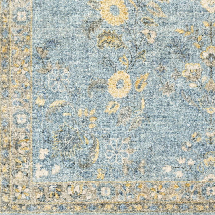 Blue Rectangular Oriental Synthetic Easy Care Rug