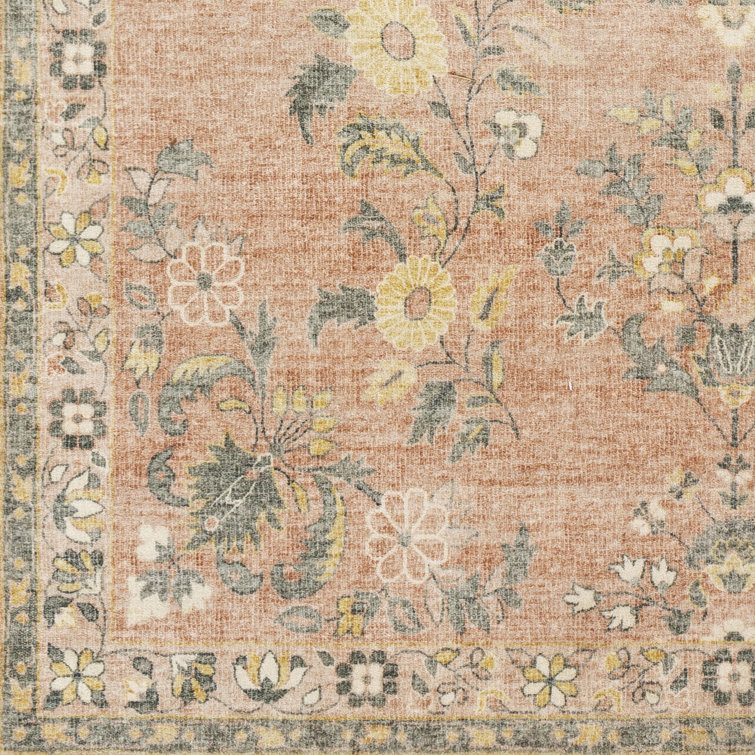 Berger Coral Floral Synthetic Rectangular Area Rug