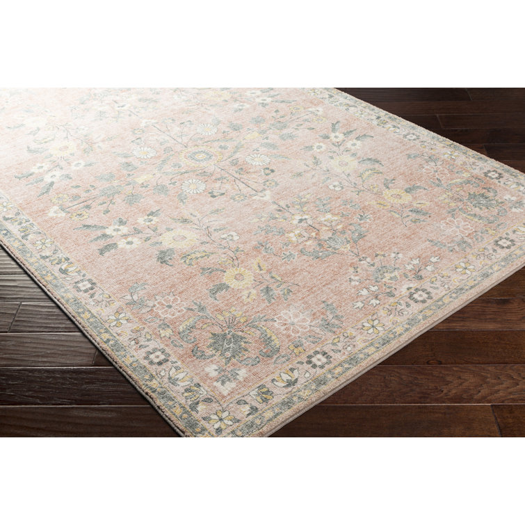 Berger Coral Floral Synthetic Rectangular Area Rug